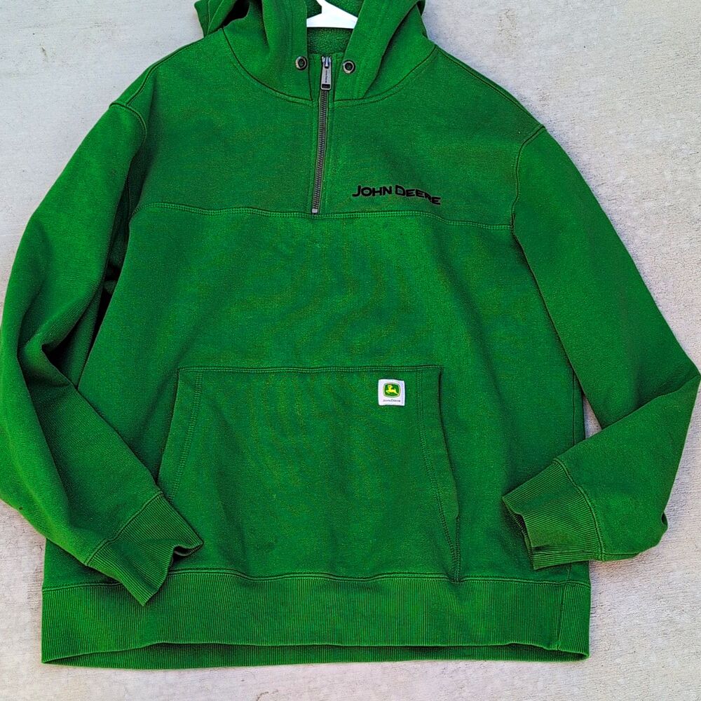 John Deere 1/4 Zip Hoodie men Large Green Embroidered Logo Workwear Gorpcore